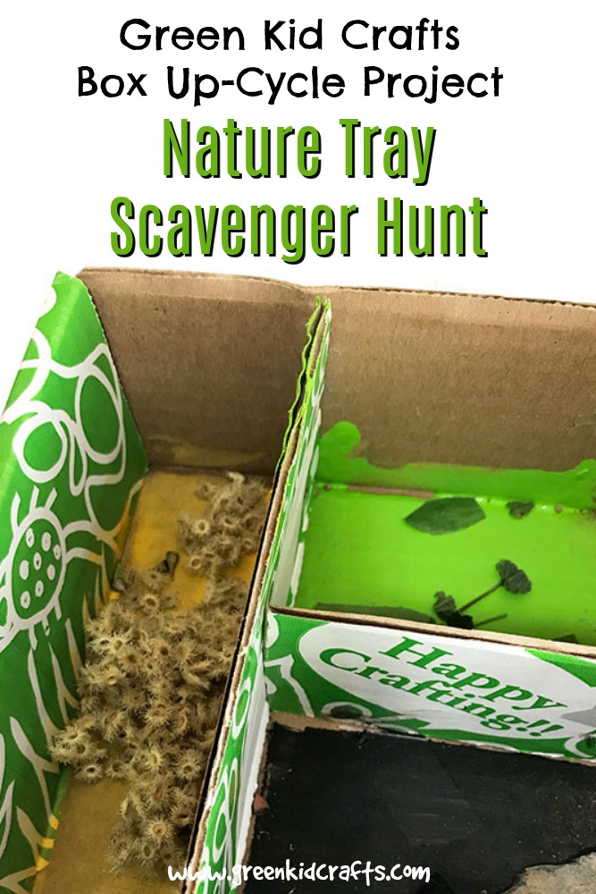 Reuse a Green Kid Crafts Box: Nature Scavenger Hunt Make a a nature tray for kids out of an up-cycled box. Go on a scavenger hunt with kids using your Green Kid Crafts box!